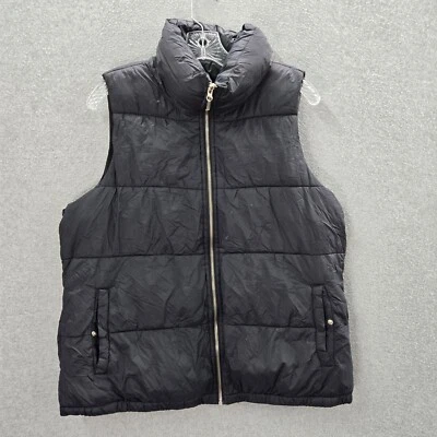 Chaqueta de mujer Old Navy grande negra acolchada chaleco polar cremallera completa simulado bolsillos en el cuello Foto 1 de 4