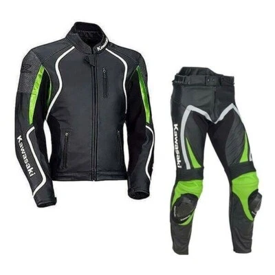 Kawasaki Cowhide Leather Motorcycle Biker Suit Motorbike Racing Protective Suit - Image 1 of 2