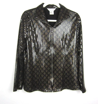 Exclusively Misook S Full Zip Jacket Black w/Gold or Bronze Dressy Bling Shimmer - Image 1 of 4
