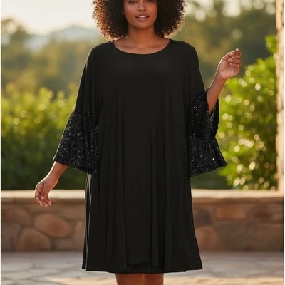 Vestido para mujer R&M Richards 14W negro jersey tejido una línea lentejuelas campana fiesta Foto 1 de 4