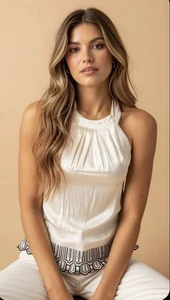 WHBM 100 % Seide creme schwarz bestickt unten Detail Tanktop Gr. 8 Party Abend - Bild 1 von 13