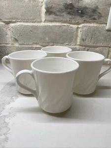 Set Of 4 Corelle Coordinates Stoneware White Swirl Coffee Cups Tea - Picture 1 of 3