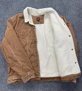 Vintage Gap Jacke Herren XXL braun Cord Trucker Mantel Sherpa gefüttert Druckknopf Jacke - Bild 1 von 22