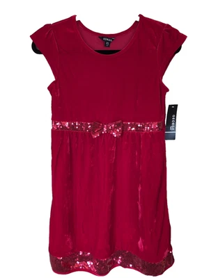 Vestido de terciopelo rojo George para niñas lentejuelas manga volantes vacaciones talla XL 14-16 nuevo Foto 1 de 4