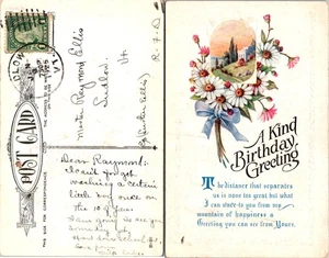 Postcard Birthday Greeting with Flowers and Scenic View - Picture 1 of 1