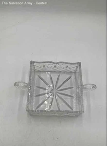 Clear Lead Crystal Heavy Glass Square Shape Dish Bowl With Handle - Picture 1 of 6