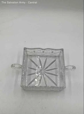 Clear Lead Crystal Heavy Glass Square Shape Dish Bowl With Handle - Image 1 of 4