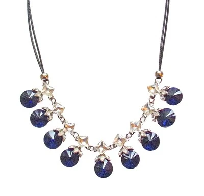 Синий кристалл ожерелье с круглый синий кристаллы и прозрачный квадратный кристаллы новый - Изображение 1 из 4