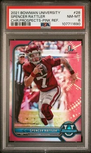 SPENCER RATTLER~2021 Bowman University Cromo 1er ROSA REF PSA 8 - Imagen 1 de 3