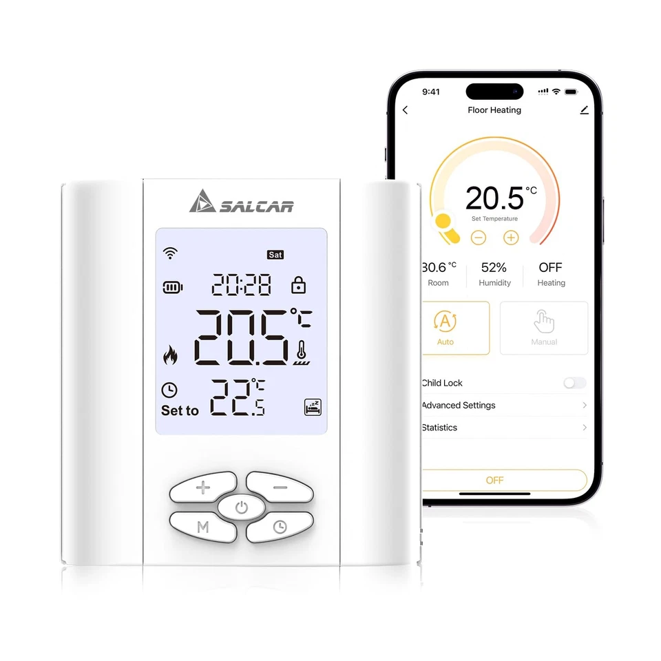 SALCAR Smart Thermostat Boiler WLAN Heizungsthermostat T5W WiFi Raumthermostat - Bild 1 von 4