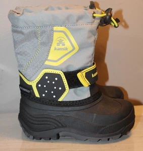 KAMIK WATERPROOF INSULATED SNOW BOOTS BLACK/GREY/YELLOW UNISEX TODDLER SIZE 8 - Picture 1 of 5