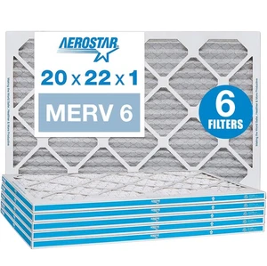 Aerostar 20x22x1 MERV 6 Pleated Air Filter, AC Furnace Air Filter, 6 Pack - Picture 1 of 1