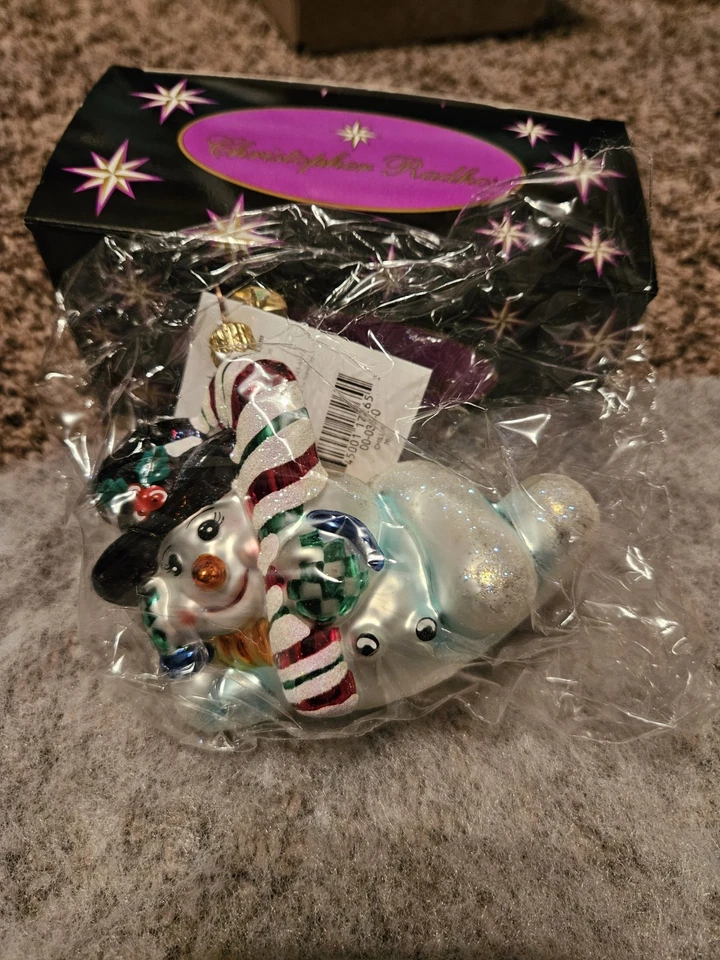 Adorno de Navidad de vidrio soplado muñeco de nieve Radko Chillin' Foto 1 de 2