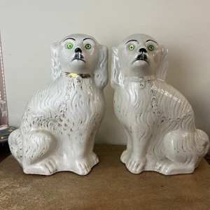 Antikes Paar Sadler, Staffordshire Wally Hunde, Flatback Spaniels 36 cm - Bild 1 von 11