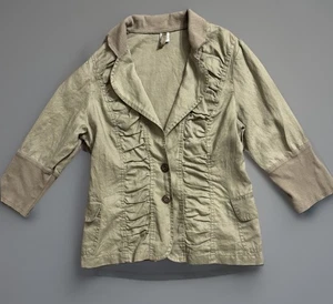 XCVI Blazer Womens X-Large Khaki Ramie Ruched Front 3/4 Sleeve Two-Button Jacket - Picture 1 of 10