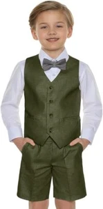 Boys Linen Suit 2 Piece Slim Fit Suits for Kids,Boys Vest Shorts Suit Set Summer - Picture 1 of 34