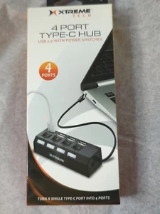 Xtreme Type-C 4 Port USB 2.0 Hub w/ LED indicators and Power Switches -Black LED - Picture 1 of 8