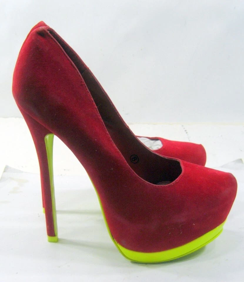 Zapatos ROJOS/AMARILLOS 6" TACÓN DE AGUJA 2" PLATAFORMA PUNTA REDONDA MUJERES talla 5.5 Foto 1 de 4