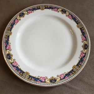 Antique Dinner Plate TRV248 TV Limoges Pink Rose Blue Grey Band Yellow Scroll. - Picture 1 of 5