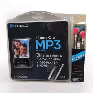 Ematic EMS008BU eSport Clip MP3 Video Player with Video Recorder 8GB New Sealed - Picture 1 of 10