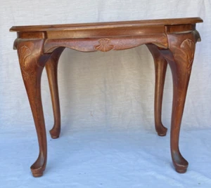 Antique Carved Solid Mahogany Wood Oval Inlaid Top Coffee Side Table - Rare!! - Picture 1 of 5