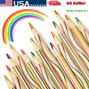 30Pcs Rainbow Colored Pencils, 4 Color in 1 Rainbow Pencils for Kids, Aesthetic - Picture 1 of 6