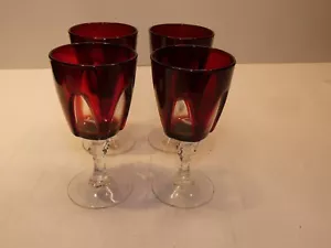 Juego de 4 vasos de vástago pequeño rojo oscuro y transparente vintage - Imagen 1 de 6
