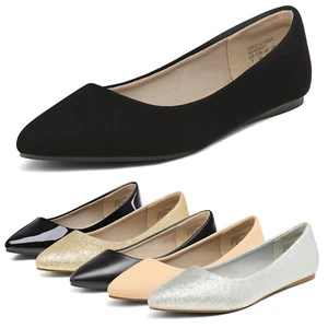 Women Ballet Shoes Pointed Toe Classic Slip On Office Work Ballerina Flats - Picture 1 of 35