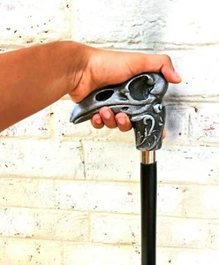 Antique Raven Skull Walking Stick Carving neck Raven Handle unisex wooden stick - Picture 1 of 7