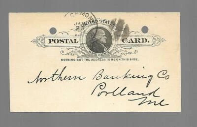 1894 US POSTAL CARD #UX9 NORTHERN BANKING CO PORTLAND MAINE FANCY CANCEL VF - Image 1 of 2