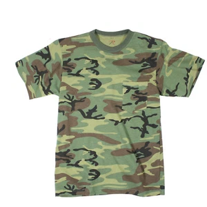 Woodland Camouflage T-Shirt With Pocket Rothco 6667 - Picture 1 of 1
