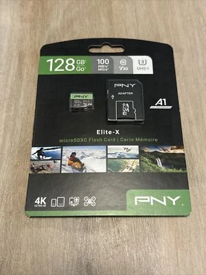 PNY Elite-X 128GB MicroSDXC Flash Card (P-SDU128U3WX-GE) NEW in Package - Image 1 of 2