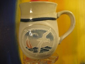 Albatrosses & Sailboat Ocean Scene Handmade Stoneware Coffee Mug - Picture 1 of 4