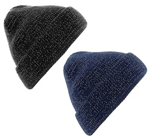 Beechfield BLACK or BLUE High Vizabilty Visability Reflective Beanie Ski Hat - Picture 1 of 4