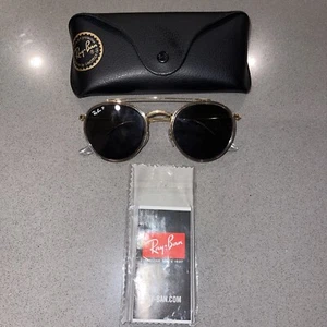 RAY-BAN ROUND DOUBLE BRIDGE RB3647N-COLOR BLACK/GOL LENS-51MM NEW 100% AUTHENTIC - Picture 1 of 8