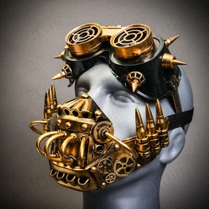 Burning Man Steampunk Robot Mask with Spikes Flip Goggles Halloween Costume GOLD - Picture 1 of 6