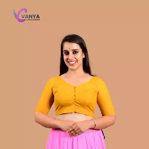 Readymade Round-neck sleeves saree blouse - Without Pads -Cotton Sari Blouse - Picture 1 of 7