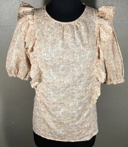 Universal Thread Womens Size M Rust Cream Gray Floral Puff Sleeve Ruffle Blouse - Picture 1 of 13