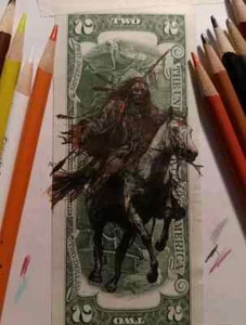 TWO DOLLAR $2 U.S. Bill Genuine Legal Tender Bill hand Drawing by J&M Tarantula - Picture 1 of 22