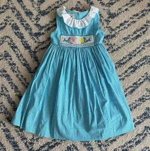 Marmellata Blue and White Tropical Fish Smocked Dress Size 6 - Picture 1 of 3