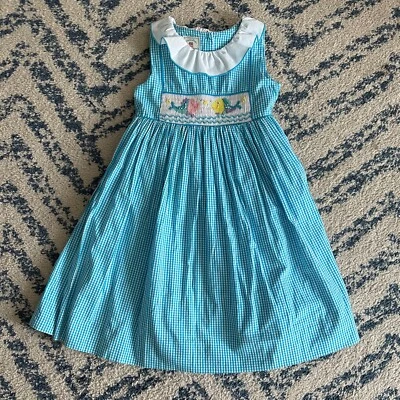 Marmellata Blue and White Tropical Fish Smocked Dress Size 6 - Image 1 of 3