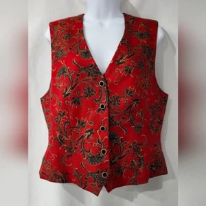 VTG David Brooks Womens Paisley Vest Size 10 Red Green Classic Holiday Party - Picture 1 of 8