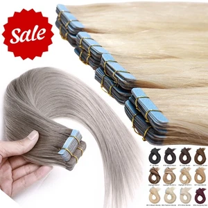 THICK 100G Tape In 100% Remy Human Hair Extensions Skin Weft FULL HEAD Straight - Picture 1 of 67