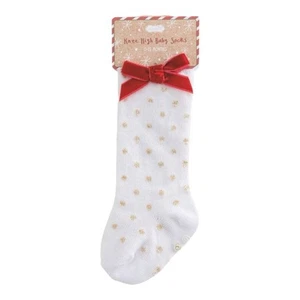 Mud Pie Tall Gold Dot Christmas Bow Baby Knee Socks  0-12 Months - Picture 1 of 1