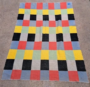 Coperta lana olandese vintage lancio colorata a scacchi 54" x 78" - Foto 1 di 6