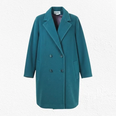 Vintage 1980s L.L. Bean Teal Green Wool Double Breasted Peacoat Overcoat Size XL - Image 1 of 4