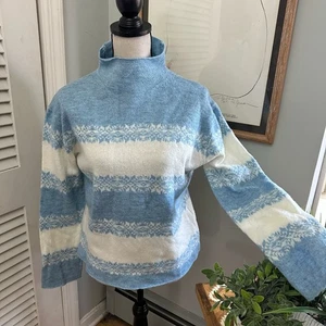 Vintage SUSQUEHANA TRAIL OUTFITTERS Womens Sweater XL Blue Fair Isle Mock Neck - Picture 1 of 12