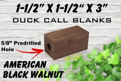 AMERICAN BLACK WALNUT DUCK CALL WOOD TURNING BLANK  1.5" X 1.5" X 3" X 5/8" Bore - Image 1 of 2