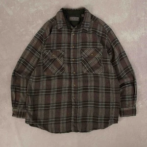 Vintage 90s Checked Wool Flannel Shirt L Made in Korea Men's Grey Plaid - Picture 1 of 7