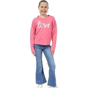 Zunie Girl Pink Love Heart Sweater XL 14 16 Acrylic Kids Long Sleeve NWT - Picture 1 of 11
